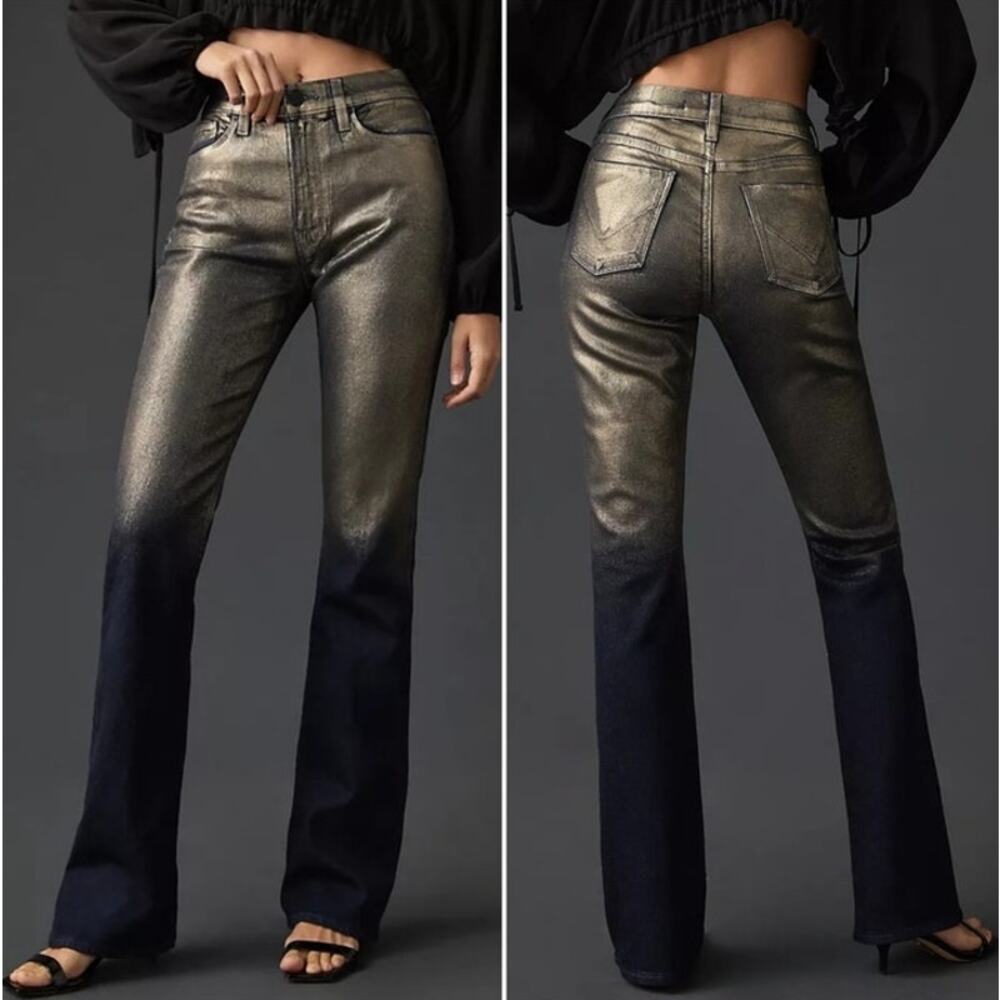 NWT Hudson Womens Barbara Ombre Foil Coated High Rise Bootcut Jeans 23 Goth Punk